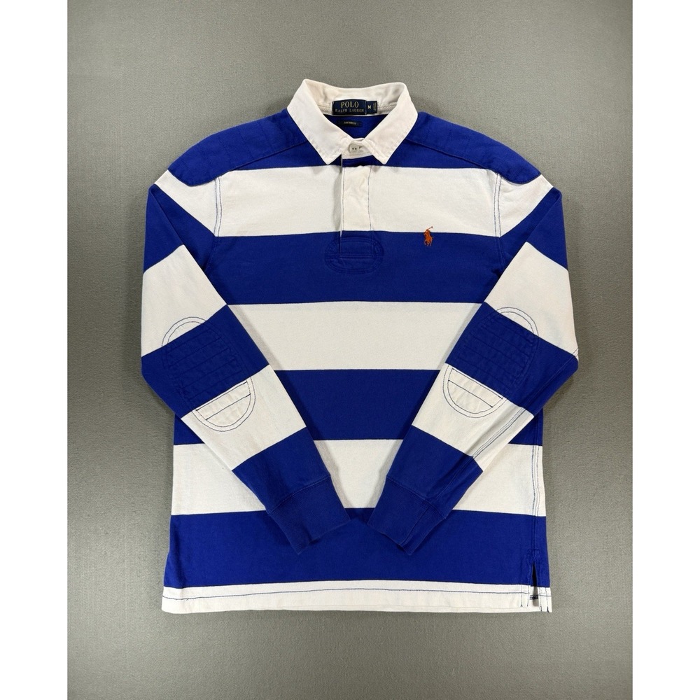 Polo Ralph Lauren Mens Long Sleeve Rugby Shirt Blue White Striped Size M